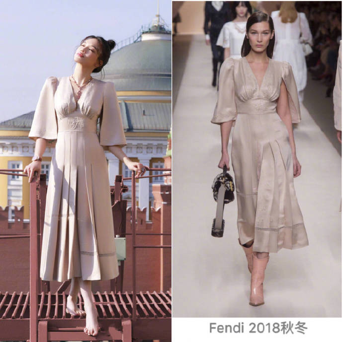 台湾女神舒淇fendi2018秋冬连衣裙出席莫斯科珠宝