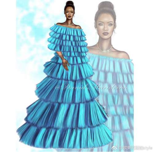 欧美美女明星Rihanna蕾哈娜日婆时尚插画手绘图片