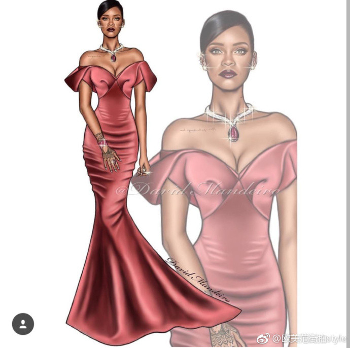 欧美美女明星Rihanna蕾哈娜日婆时尚插画手绘图片