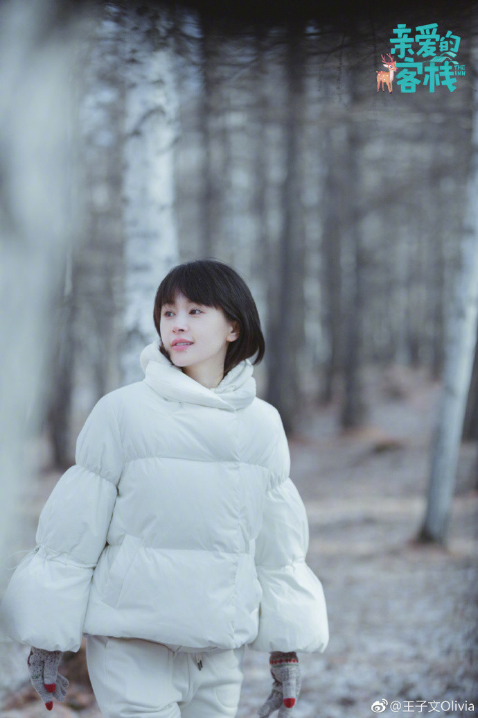 中国美女明星王子文白色羽绒服唯美写真图片