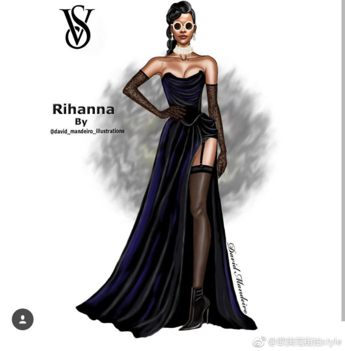 欧美美女明星Rihanna蕾哈娜日婆时尚插画手绘图片