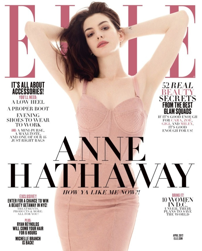 欧美美女：ANNE HATHAWAY in Elle Magazine, April 2017