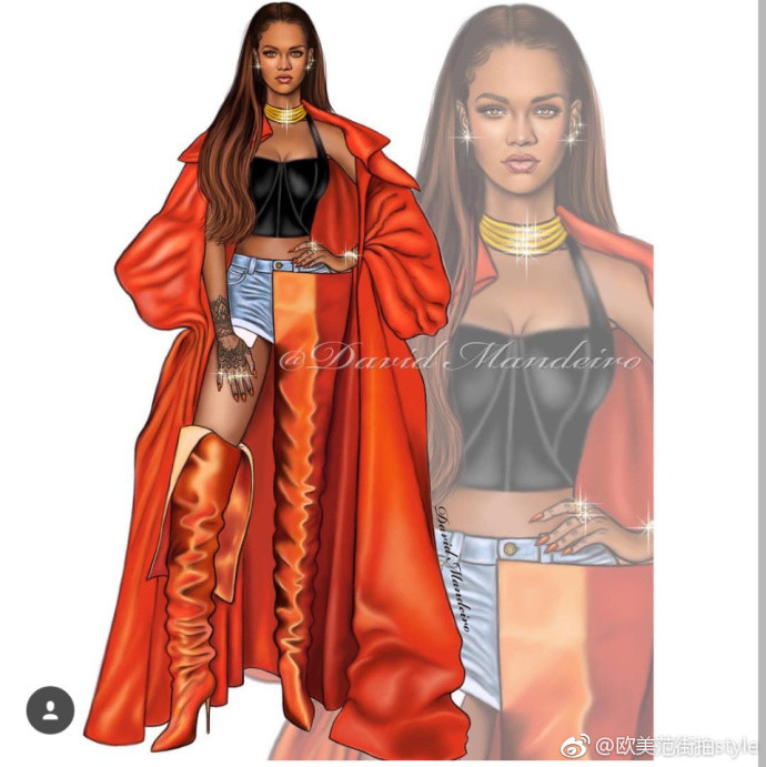 欧美美女明星Rihanna蕾哈娜日婆时尚插画手绘图片