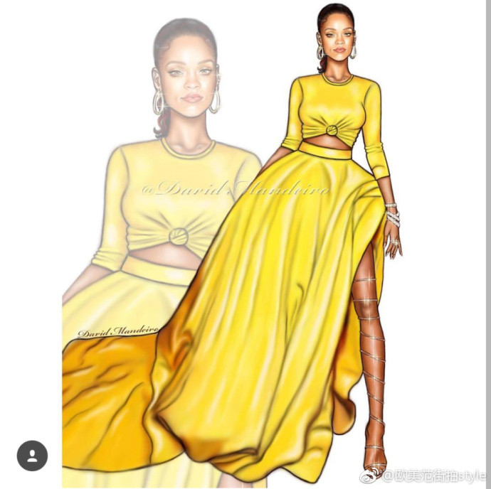 欧美美女明星Rihanna蕾哈娜日婆时尚插画手绘图片