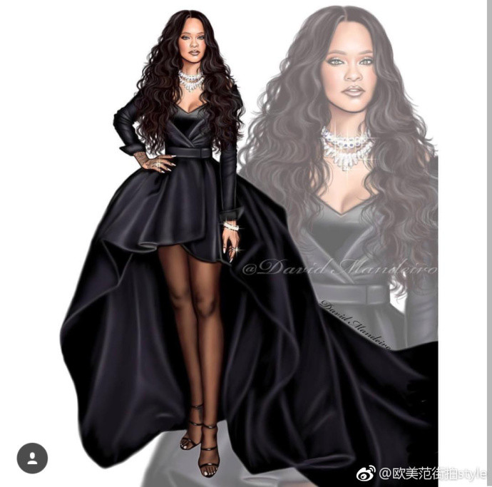 欧美美女明星Rihanna蕾哈娜日婆时尚插画手绘图片