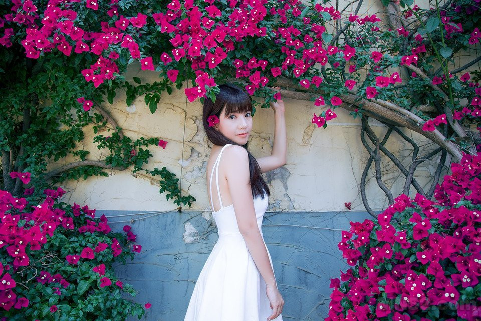 万花丛中的白衣少女唯美写真