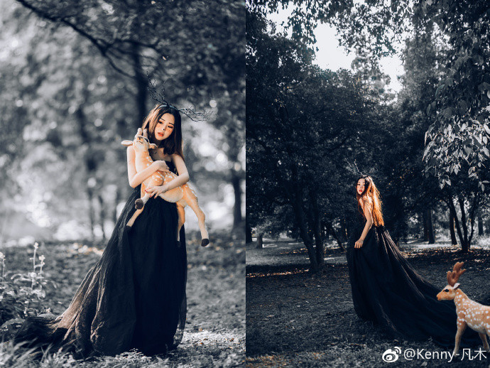 清纯美女森林里遇见鹿唯美写真图片